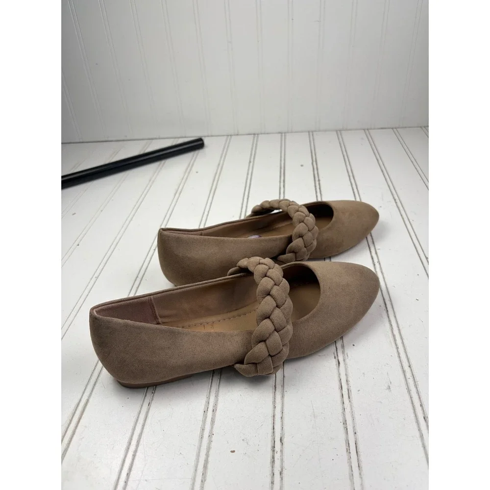 LC Lauren Conrad Gwendolyn Taupe Braided Strap Mary Jane Flats Women's Size 6.5